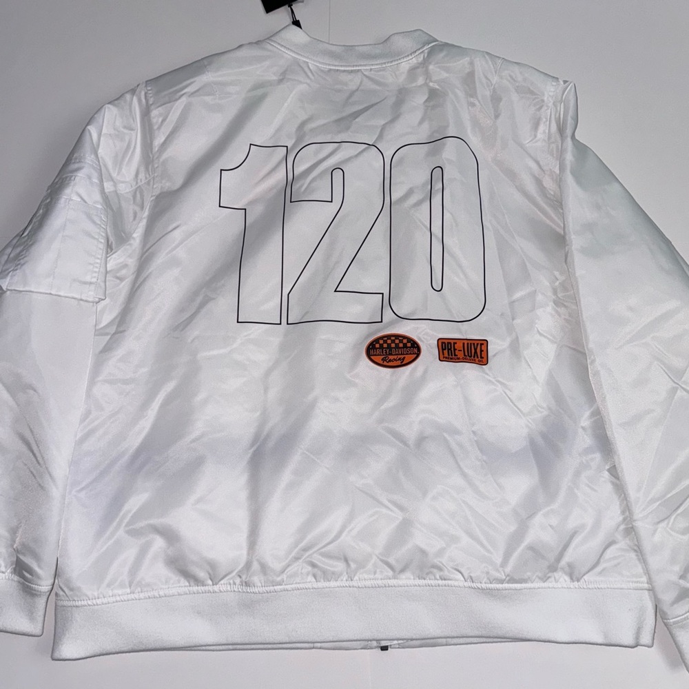 NEW Harley Davidson Women's Bomber Jacket 120th Anniversary 2XL 2X-Large White - Picture 3 of 9